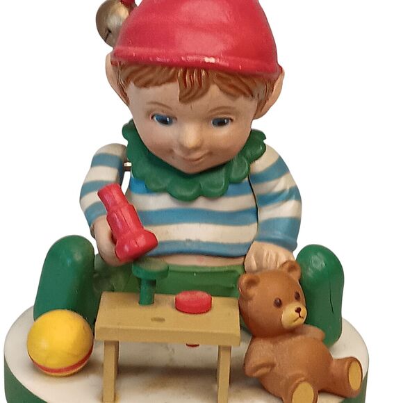 VTG Elf & Toy Workbench Hammers Toy Christmas Figurine Music Box Enesco - Works - Picture 6 of 12